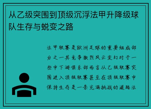 从乙级突围到顶级沉浮法甲升降级球队生存与蜕变之路