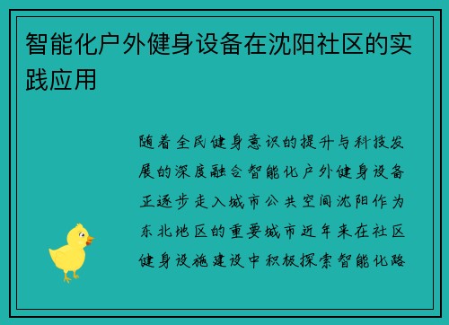 智能化户外健身设备在沈阳社区的实践应用