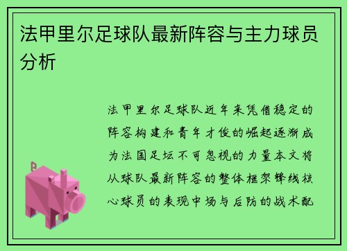 法甲里尔足球队最新阵容与主力球员分析